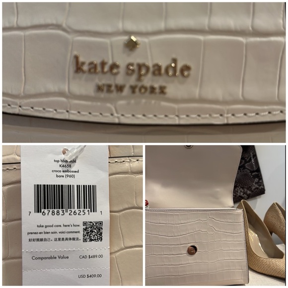KATE SPADE New York Croc Embossed Leather Top Handle Satchel in Bone, NWT - Picture 16 of 16